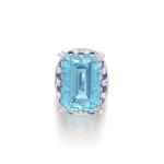 Aquamarine, sapphire and diamond ring, 1950s