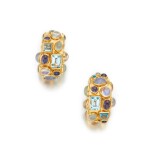 Pair of Gold and Gem-Set 'Fifties Hoop' Earclips