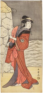 Katsukawa Shun’ei (1762-1819) | The actor Iwai Hanshiro IV in the role of Yaegushi no Oroku performing in the play Keisei Kogane no Hakarime | Edo period, late 18th century
