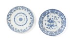 TWO FRENCH FAIENCE BLUE AND WHITE LARGE DISHES, LATE 17TH AND 18TH CENTURY [DEUX GRANDS PLATS EN FAÏENCE BLEU ET BLANC, FIN DU XVIIE SIÈCLE ET XVIIIE SIÈCLE]