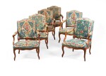 A set of Louis XV beechwood armchairs, stamped ‘J.B. LELARGE’  |  Suite de six fauteuils en hêtre d’époque Louis XV, estampillée « J.B. LELARGE” 