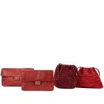 Frances Patiky Stein's Collection: Set of Four Red Lambskin Pochettes and Wowen leather tote bags