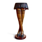 CARVED AND POLYCHROME PAINT-DECORATED WOODEN 'LADY'S LEGS' TABLE, CIRCA 1940