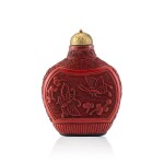 A Carved Cinnabar Lacquer 'Flowers and Butterflies' Snuff Bottle Qing Dynasty, 18th - 19th Century | 清十八至十九世紀 剔紅蝶戀花鼻煙壺