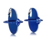 Pair of blue titanium, diamond, sapphire and Ceylon sapphire earrings 