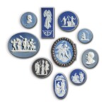 TEN WEDGWOOD JASPERWARE SMALL PLAQUES AND MEDALLIONS LATE 18TH AND 19TH CENTURY