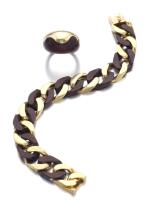 GOLD AND WOOD BRACELET, AND A RING, VAN CLEEF & ARPELS