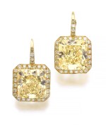 Pair of fancy yellow diamond earrings | 彩黃色鑽石耳環一對