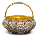 A silver and cloisonné enamel sugar basket, Maria Semenova, Moscow, 1899-1908