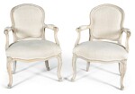 A PAIR OF LOUIS XV PAINTED AND CARVED FAUTEUILS À LA REINE MID-18TH CENTURY, PROBABLY SWEDISH