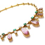 Pink topaz, emerald, pearl and diamond necklace, late 19th century