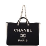 Chanel Black and White Large Deauville of Wool Felt with Silver Tone Hardware