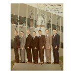 [PROJECT MERCURY]. VINTAGE COLOR PHOTOGRAPH INSCRIBED AND SIGNED BY THE MERCURY SEVEN TO BILL TAUB