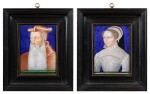 Two Limoges painted enamel portrait plaques of a Cardinal and a Lady, in the manner of Léonard Limosin (1505-1577), 19th century