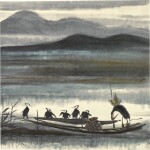 LIN FENGMIAN (1900-1991) | CORMORAN FISHER | 林風眠（1900-1991年） 《漁父圖》 設色紙本 鏡框