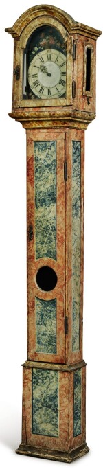 SCANDANAVIAN POLYCHROME GRAIN-PAINTED PINE TALL-CASE CLOCK, 19TH CENTURY