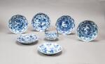 A group of six Kraak-type blue and white dishes and a silver mounted Kraak bowl, Ming dynasty, 16th-17th century | 明十六至十七世紀 克拉克系青花盤 及 克拉克青花盌 一組七件