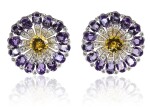Pair of amethyst, citrine and diamond ear clips, Michele della Valle