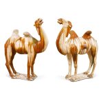 A pair of large sancai pottery figures of camels, Tang dynasty | 唐 三彩駱駝一對
