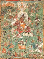 A thangka depicting a Nyingma protector deity, Tibet, 19th century | 西藏 十九世紀 寧瑪派護法唐卡 設色布本