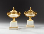 A pair of gilt-bronze mounted white marble cassolettes made as pots-pourris, Louis XVI, circa 1780 | Paire de cassolettes formant pots-pourris en marbre blanc et monture de bronze doré d'époque Louis XVI, vers 1780