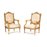 A pair of Louis XVI style carved giltwood armchairs, circa 1870
