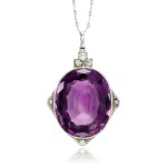 Amethyst and diamond pendant necklace, early 20th century