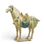 A rare blue-splashed sancai-glazed figure of a horse Tang dynasty | 唐 三彩掛藍貼花立馬