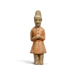 A painted pottery figure of a groom, Tang dynasty  |  唐 彩繪陶俑