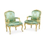 A pair of Louis XV carved giltwood fauteuils, by Sylvain-Nicolas Blanchard, mid-18th century