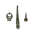 A group of three archaic bronze belthooks, Eastern Zhou dynasty, Warring States period | 東周戰國 青銅帶鉤一組三件