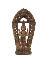 A polychrome wood figure of Eleven-Headed Guanyin Late Ming dynasty 明末 木雕加彩十一面觀音像