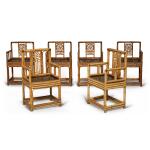 A set of four bamboo continuous low-back armchairs (Nanguanmaoyi), 19th / 20th century | 十九 / 二十世紀 竹南官帽椅一組四件