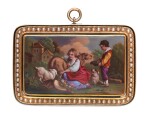 GENEVA SCHOOL, CIRCA 1805  |  FIGURES IN THE COUNTRY WITH A DOG AND SHEEP 