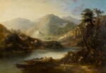 ENGLISH SCHOOL, EARLY 19TH CENTURY | A mountainous highland landscape with figures in boats on a loch