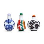 Three overlay glass snuff bottles, Qing dynasty | 清 套料鼻烟壺一組三件