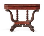 Very Fine Classical Carved and Figured Mahogany Games Table, attributed to Barzilla Deming and Erastus Bulkley, New York, circa 1825