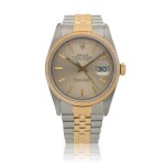 Datejust, Ref. 16233 Stainless steel and yellow gold wristwatch with date, bracelet and striped dial Circa 1990