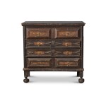 The Lambert Family Fine and Rare Pilgrim Century Paint-Decorated Joined Oak and Pine Chest of Drawers, Essex County, Massachusetts, Circa 1690