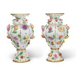 A PAIR OF MEISSEN FLOWER AND FRUIT-ENCRUSTED VASES, LATE 19TH CENTURY