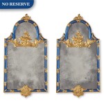 A Pair of Venetian Rococo Style Parcel Gilt Blue-Painted Mirrors, 19th/20 Century