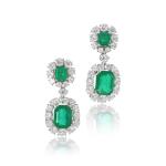 Pair of emerald and diamond pendent ear clips