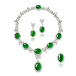 Jadeite and Diamond Parure | 天然翡翠 配 鑽石 項鏈, 耳環 及 戒指 套裝