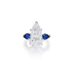 Diamond and Sapphire Ring | 10.11克拉 梨形 D色 内部無瑕 鑽石 配 藍寶石 戒指