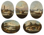 YOUQUA AND STUDIO | Chinese views: Macao, a view of the harbour with two figures in a sampan; Whampoa Pagoda; Dahangjiao Fort; and two river landscapes