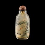 An inside-painted glass 'goldfish' snuff bottle By Zhou Leyuan, dated xinmao year, corresponding to 1891 | 辛卯（1891年） 周樂元作玻璃內畫金魚圖鼻煙壺 《周樂元》款