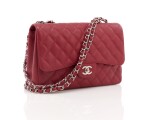 Red leather with silver-tone metal classic shoulder bag