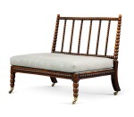 A GEORGE IV FAUX-ROSEWOOD DECORATED BEECH BOBBIN TURNED SETTEE, SECOND QUARTER 19TH CENTURY