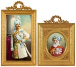 Two enamel portraits, depicting Maharaja Pratap Singh of Idar and Nawab Muhammad Aslam Khan, signed by  Raoul Hideux, Paris, early 20th century