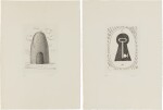 Aube à l'antipode. 1966. 1/17 de tête, boîte signée, rare suite de 7 eaux-fortes de Magritte.